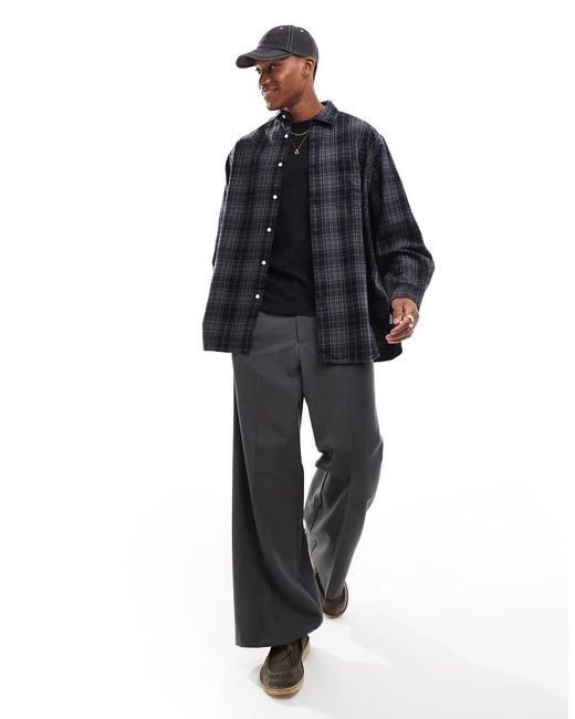 Camicia Oversize Nera A Quadri di Jack & Jones in Blue da Uomo