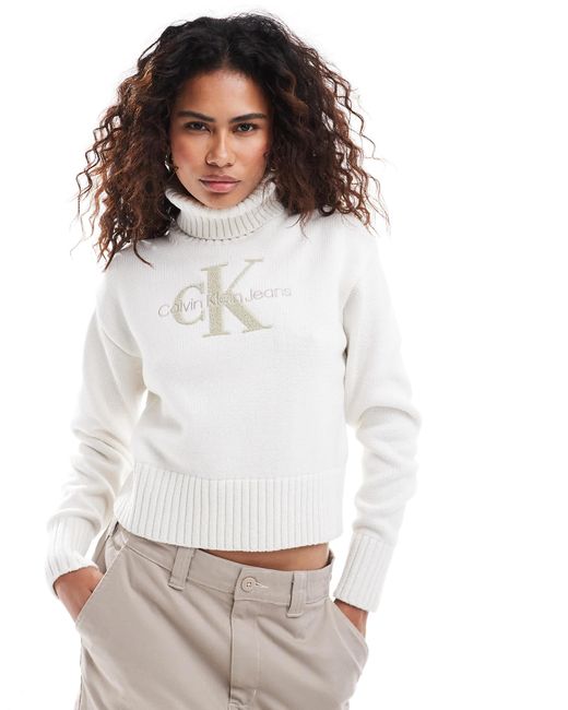 Calvin Klein White Chenille Monologo Jumper