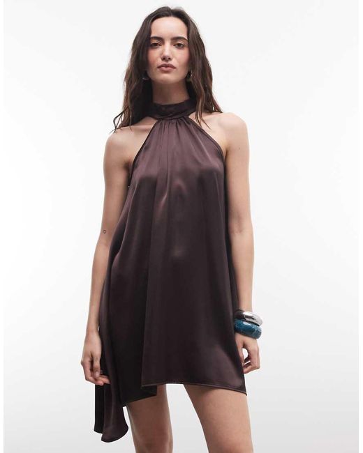 Reclaimed Vintage Purple Satin Halter Mini Dress