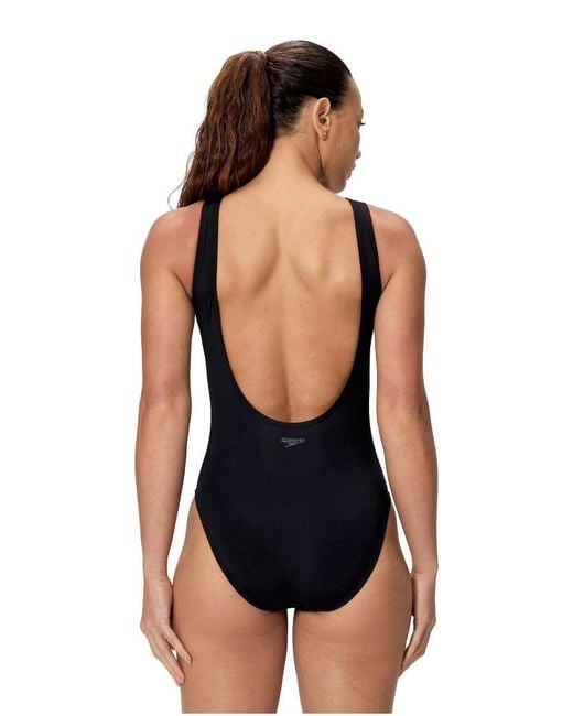 Speedo Black Solid High Neck Swimsuit
