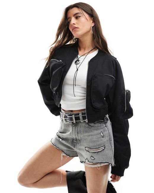 ONLY Cropped Bomberjack Met Zakdetail in het Black