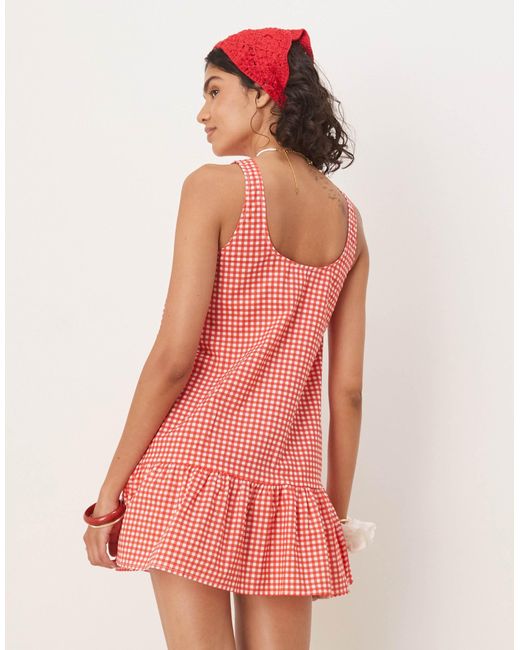 Robe courte droite avec taille basse et dos échancré - vichy rouge ASOS en coloris Red