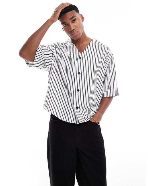 Camicia Nera A Righe Con Mezze Maniche di ASOS in White da Uomo