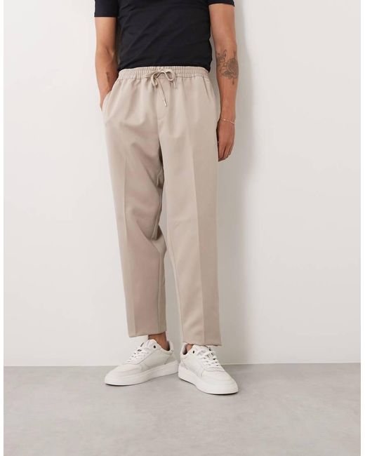 ASOS Natural Tailored Pull On Tapered Trousers for men
