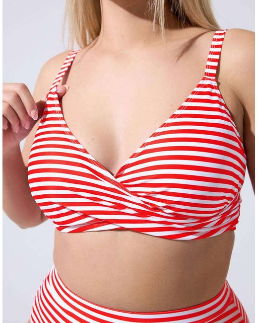 Yours Clothing Red Stripe Bikini Top