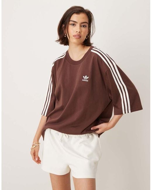 Adidas Originals Brown Adicolor 3 Stripe Oversized T-Shirt for men