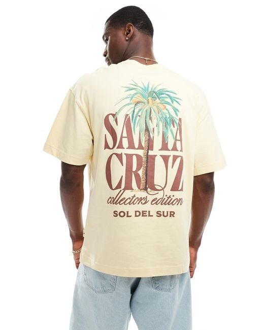 Jack & Jones Natural Oversized T-Shirt With Santa Cruz Back Print for men