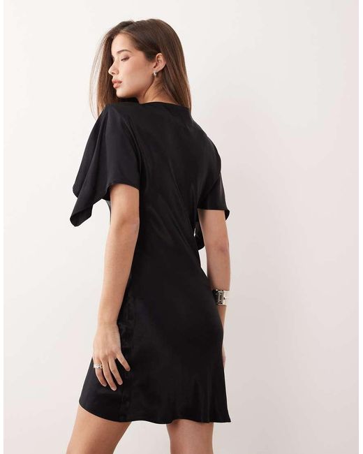ASOS Black Satin Cape Sleeve Maxi Dress
