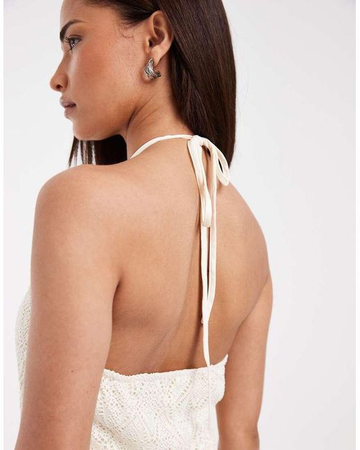 Vero Moda White Stretch Lace Halter Maxi Dress