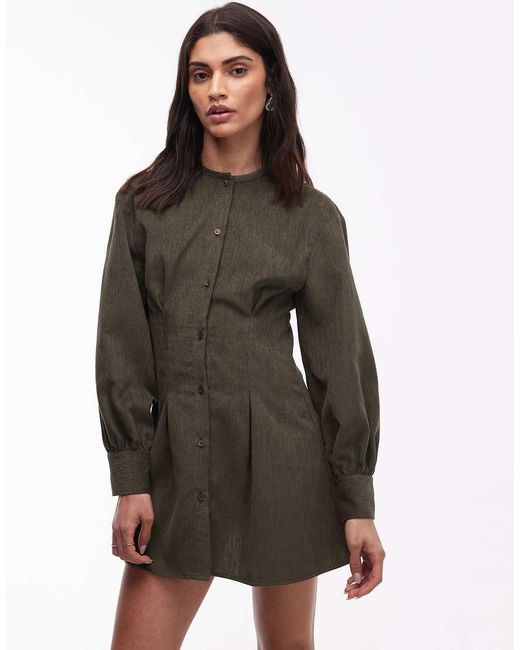 ASOS White Cord Round Neck Button Through Waisted Mini Dress