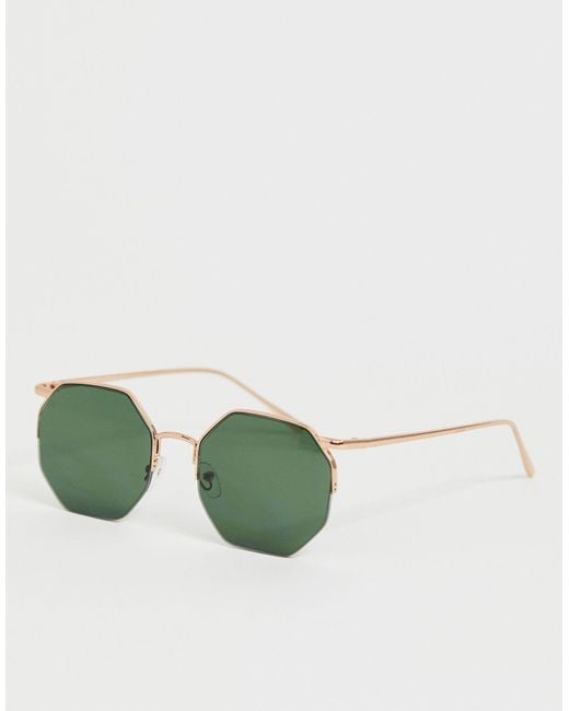 River Island – Achteckige Sonnenbrille in Metallic für Herren