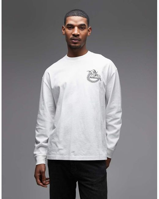 AllSaints Gray Terra Long Sleeve Graphic Logo T-shirt With Back Print for men