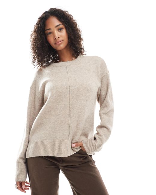 Pieces Natural Seam Detail Knitted Jumper