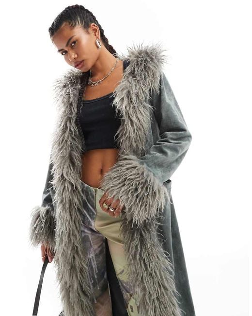 Daisy Street Gray Faux Suede Afghan Coat