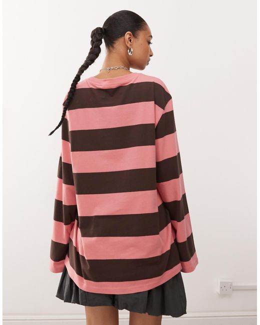 Monki Red – langärmliges, gestreiftes super-oversize-shirt