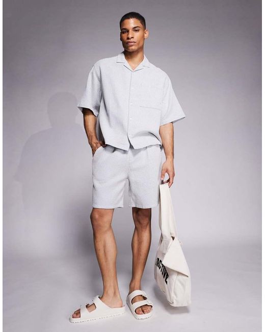 ASOS White Co-ord Waffle Regular Revere Shirt for men