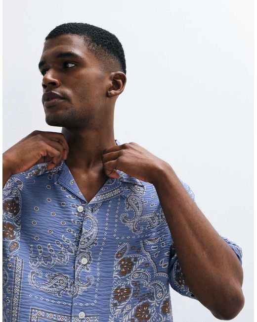 Camicia Con Stampa Cachemire Retrò di Mango in Blue da Uomo