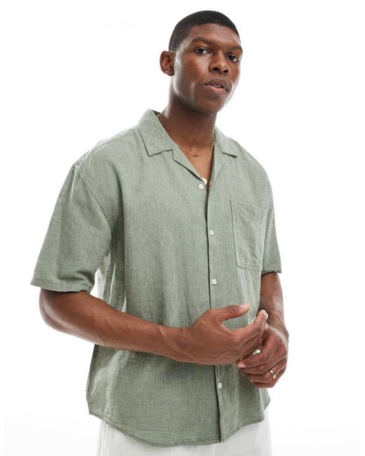 Only & Sons Green Linen Mix Relaxed Resort Shirt for men