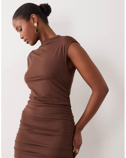 Vila Brown High Neck Slinky Maxi Dress