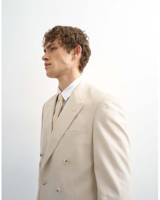 Topman Natural Double Breasted Linen Rich Blazer for men