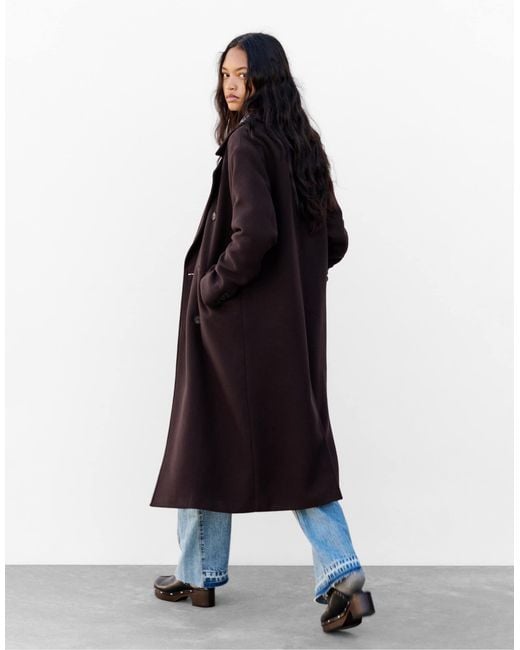 Manteau long en feutre texturé - bordeaux Pull&Bear en coloris Blue