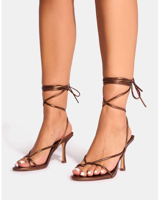 Public Desire Black Cameron Metallic Strappy Toe Post Mid Heels