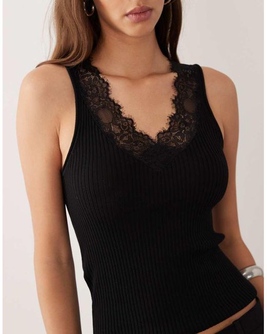 Mango Natural Sleeveless Top With Lace Trim