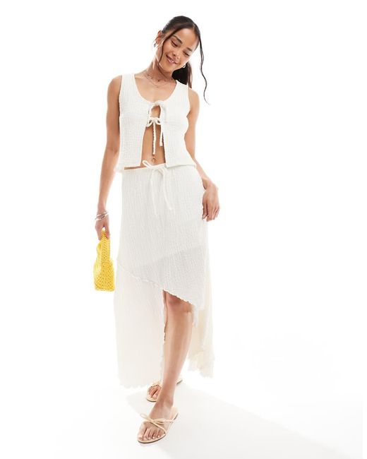 Miss Selfridge White Textured Jersey Asym Boho Maxi Skirt Co Ord