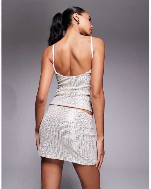 Mini-jupe ultra courte d'ensemble à sequins Fashionkilla en coloris Metallic