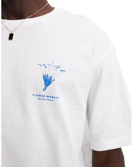 Camiseta blanca extragrande con estampado botánico SELECTED de hombre de color Blue