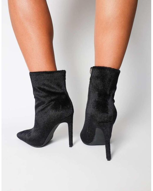 SIMMI Black Harvie Faux Pony Hair Heeled Ankle Boots