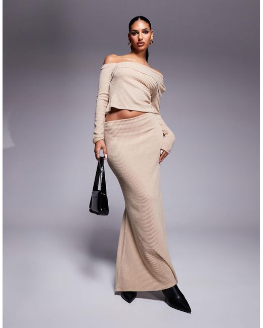 Jupe d'ensemble longue en tissu brossé côtelé avec ourlet sirène - taupe ASOS en coloris Blue