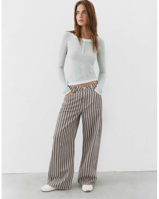 Jean baggy rayé taille basse Pull&Bear en coloris Gray