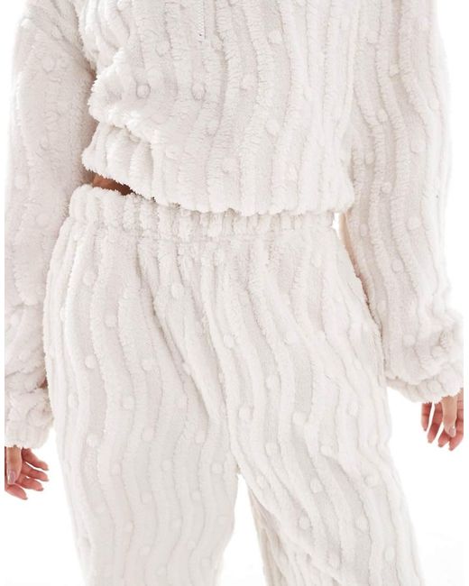 Loungeable White Wavy Popcorn Fleece Wide Leg Trouser Co-ord