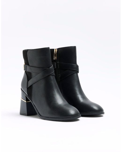 River Island Black Wide Fit Block Heeled Boots
