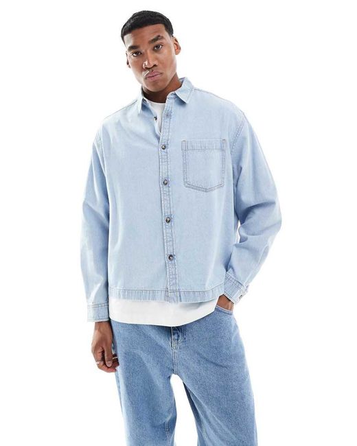 Camicia Oversize Squadrata Corta di ASOS in Blue da Uomo