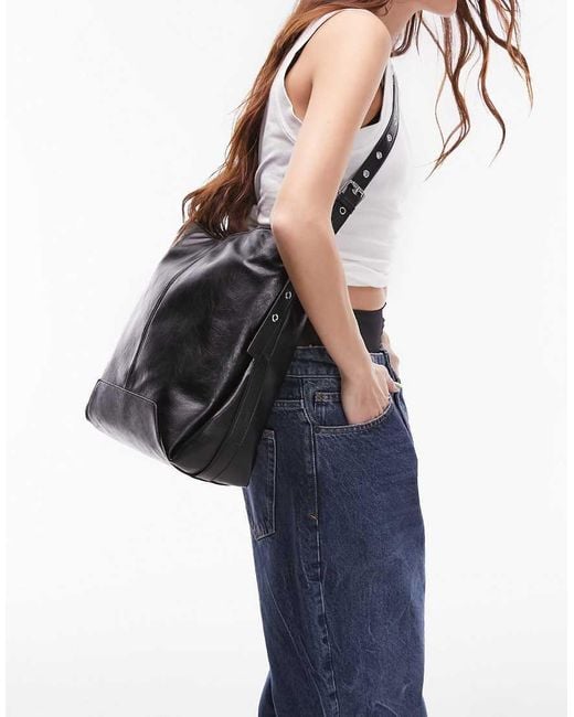 TOPSHOP Blue Theo Tote Bag With Buckle And Folded Detail