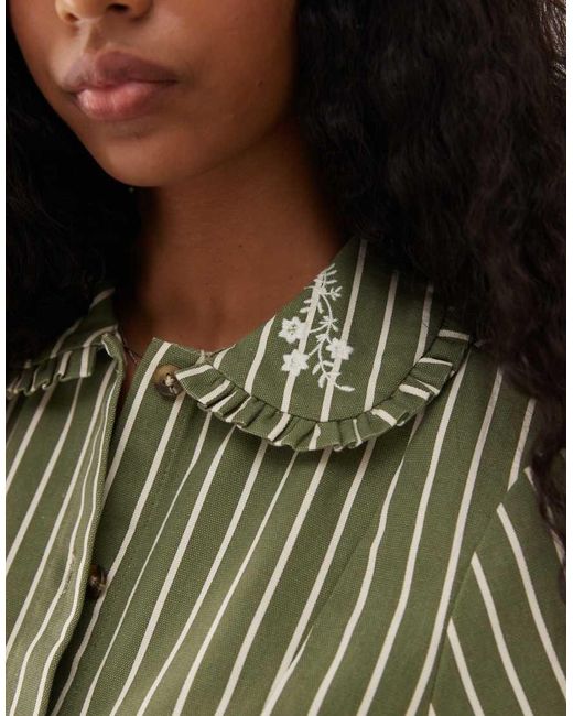 Reclaimed Vintage Green Denim Shirt Dress With Embroidered Collar