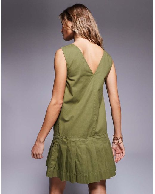 Vestido Corto Verde De Estilo Pichi Con Cremallera Y Falda Plisada De Sarga De -Sin Color ASOS de color Green