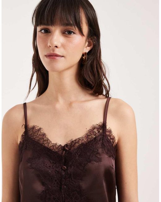 ASOS Purple Satin Lace Trim Tie Cami Top