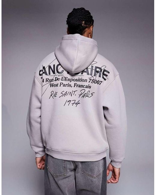 River Island Gray Oversized 'sanctuaire' Graphic Hoodie for men