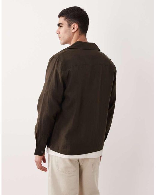 Mango Black Essentials 100% Linen Button Up Shacket for men