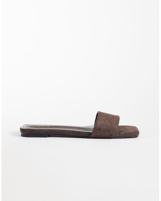 SIMMI Brown Simmi London Anika Wide Fit Embossed Slip On Flat Sandals