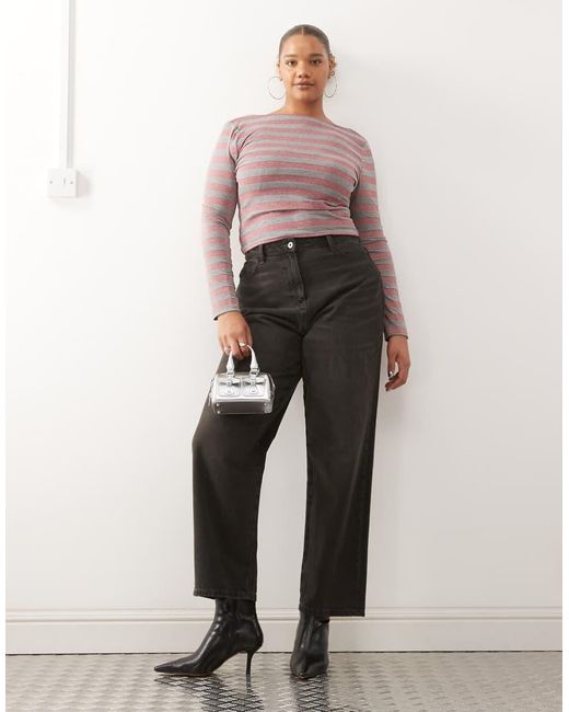 Collusion Red Plus Stripe Slash Neck Top