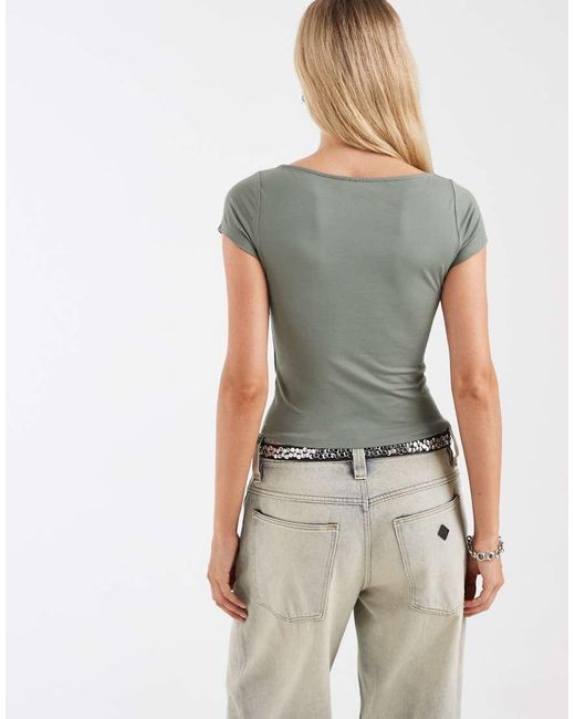 Hollister Green Seamless Slash Neck Top