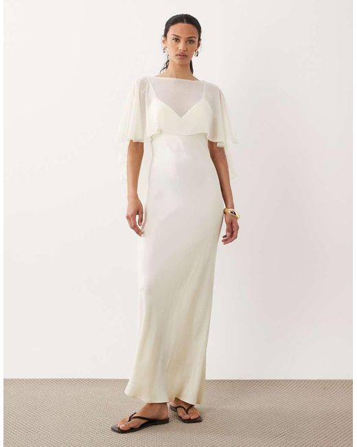 ASOS White Satin Cape Layer Maxi Dress