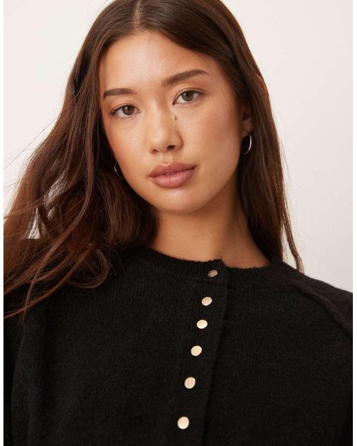 ASOS Black Knitted Long Sleeve Henley Jumper With Gold Buttons Co-ord