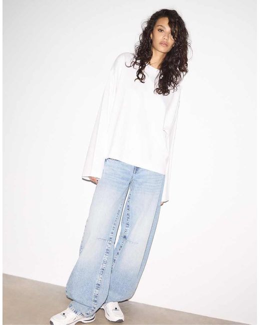 Stradivarius White Oversize Long Sleeve T-shirt