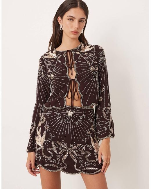 ASOS Brown Bow And Bird Embellished Co-ord Mini Skirt