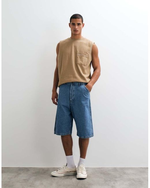 ASOS Natural Heavyweight Oversized Tank With Contrast Stitch And Pocket for men